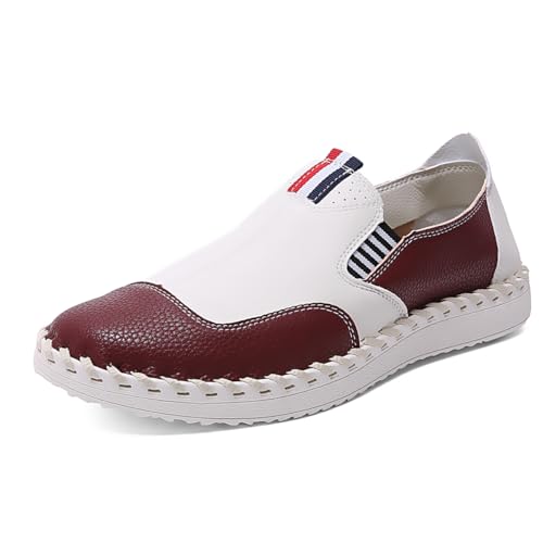 Image of Men's Casual Leather Loafers Mens Driving Shoes Red, 8.5