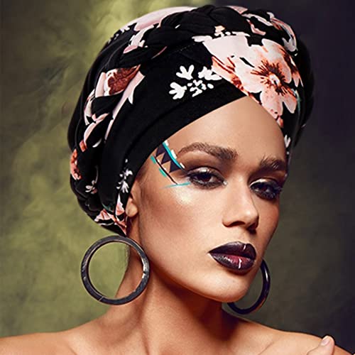 Image of DRESHOW Turban Pre-Tied Twisted Hat Thread African Head Wraps for Black Women Chemo Cancer Cap Braid Hair Cover
