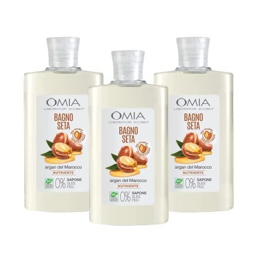 Omia, Bagno Seta Herbal con Aceite de Argán de Marruecos, Gel de Ducha para Pieles Secas y Irritables, Aporta Elasticidad y Protección a la Piel, 3 Botes de 400 ml