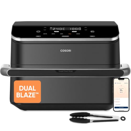 Cosori Twinfry Friggitrice ad Aria 10 Litri Doppio Cestello 5L+5L Con WIFI | Doppia Resistenza, Separatore Rimovibile, 5 Funzioni, 40-240℃, 2800W, 70 Ricette Online, Grigio, CAF-TF102S