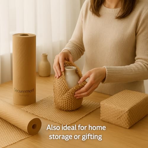 Image of SECUREMENT Honeycomb paper bubble wrap roll | Paper Bubble Wrap Roll for Packing, Shipping, Moving | Ecofriendly Paper Bubble Wrap | Expandable (15 inch x 10 Metre) - 3 Rolls