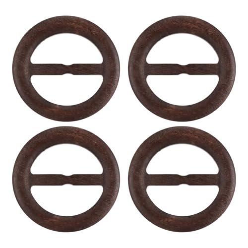 Image of uxcell 4 Pcs T-Shirt Clips, 60mm Wood Scarf Ring Clip Round Tie Circle Clip Buckle Fashion Clothes Corner Knotted Button for Women's Silk Clothing Decoration, Dark Brown