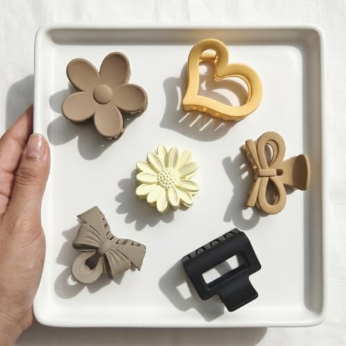 Image of Small Matte Hair Claw Clips for Girls & Women | 6 Pcs