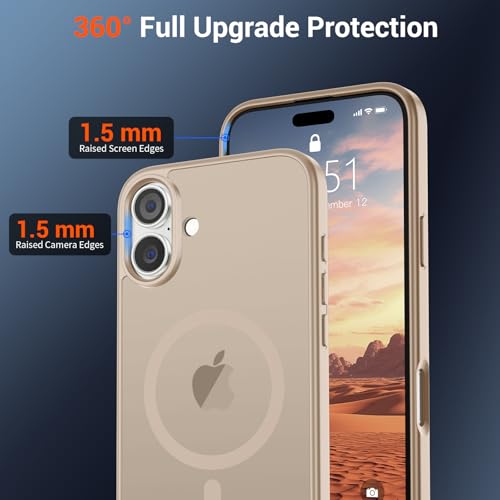 Image of SUPFINE Magnetic for iPhone 16 Plus Case(Compatible with MagSafe)(Military Grade Drop Protection) Slim Translucent Matte Shockproof with Anti-Fingerprint Phone Case,Desert Gold