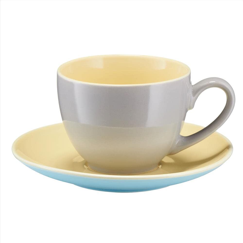 VILLA ITALIA Serwis kawowy porcelanowy na 6 osób Zestaw filiżanek Filiżanka, Talerz deserowy, do kawy lub herbaty BORNEO yellow-grey-blue PC302-K