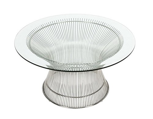 Charlize 36" Glass Round Coffee Table with Chrome Steel Wire Base