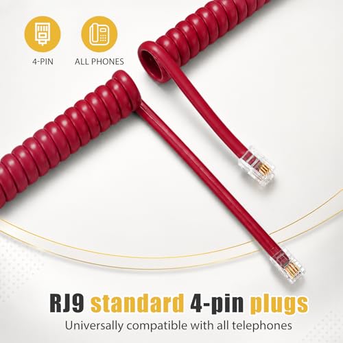 Image of Comtrue Phone Cords for Landline, 2-Pack, Telephone Handset Cords | Red, Universally Compatible, Tangle-Resistant, Noise-free, Go-to Length, Ideal for office & home