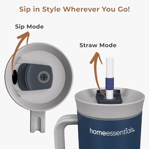 Image of HomeEssentials Stainless Steel Tumbler with Lid & Straw - Vacuum Insulated, Spill-Resistant - Keeps Drinks Hot or Cold for 12 Hours - Ideal for Office, Gym & Travel (Blue, 1200ml)