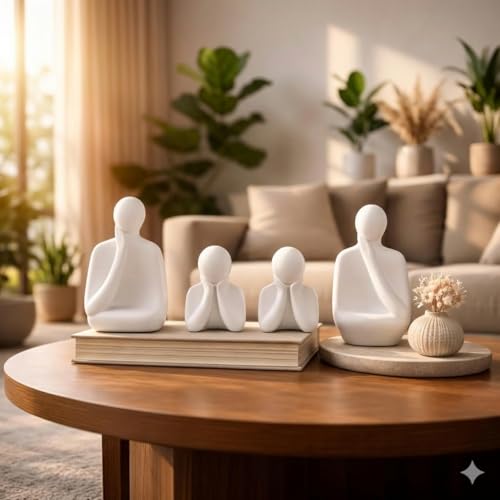 Image of Floryn Decor Ceramic Family Statue Set of 4 - Home Decor Items for Living Room, Bedroom, Office & Table Artifact (White)