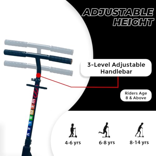 Image of Wembley Kick Scooter for Kids & Adults, 2 Wheel Foldable Kids Scooter with 3 Height Adjustable, Stand, Brake & PU Wheels | Runner Skate Scooter for Adults Kids 8+ Years Boys Girls (Black)