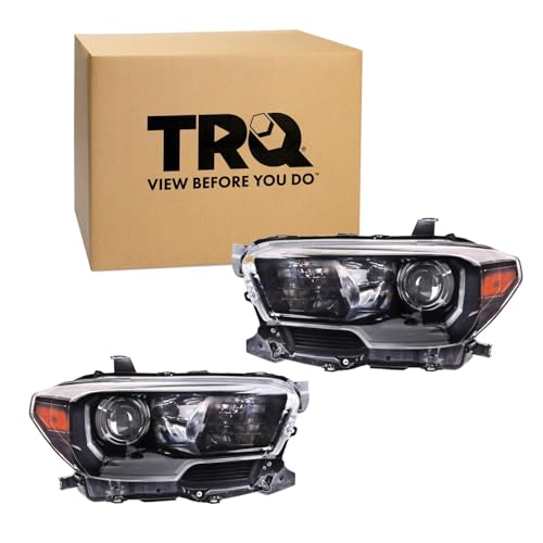 Image of TRQ 2 Piece Headlight Assembly Set Halogen Driver & Passenger Side Compatible with Toyota Tacoma 2017-2019 With LED Daytime Running Lights With LED Fog Lights TO2502254 TO2503254 8111004280 8115004280