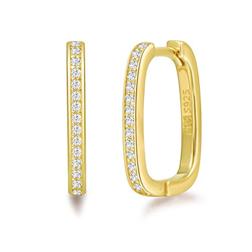 Créoles Boucles D'oreilles Rectangle pour Femme en Argent 925/1000 Plaqué Or Jaune Bijoux pour Femme Fille - Dimension: 15 * 12.5 mm Cover
