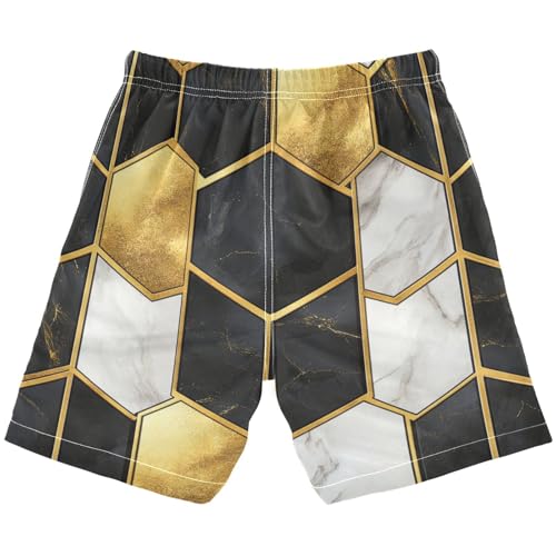 Boys Beach Board Shorts Marble Geometry Swim Trunk Teen Swimwear2