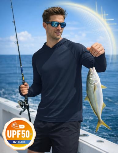 Image of KEFITEVD Men's Sun Hoodie Long Sleeve Fishing UPF 50+ SPF Quick Dry Shirts