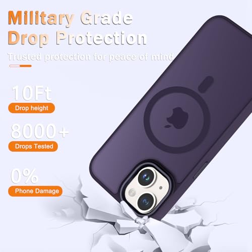 Image of YENAPOON for iPhone 14 Case, iPhone 13 Case, Matte Magnetic Case, Purple | Fit for Magsafe, Screen Protector Included, Matte Translucent Frosted Slim Shockproof Protective Phone Cover