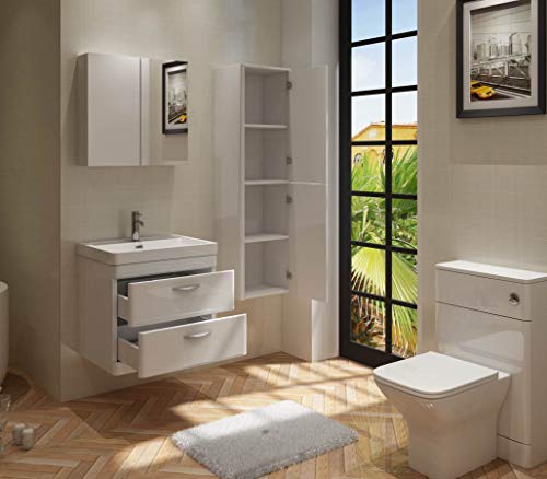 VeeBath Cyrenne High Gloss White Floor Standing WC Back to Wall BTW Toilet Cabinet with Open Access Cistern Unit - 500mm