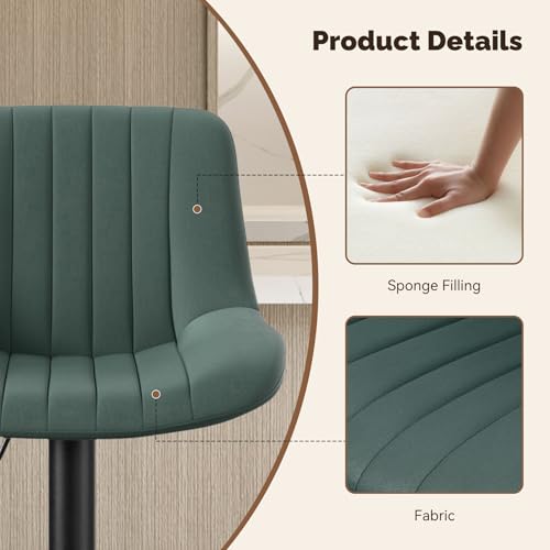 Image of Nalupatio Bar Stools Set of 2, Adjustable Modern Swivel Bar Stools with Backs, Counter Height Performance Fabric Island Chairs for Home Kitchen, Dark Green