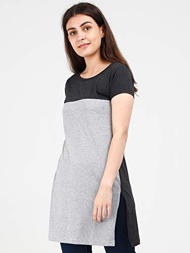 Image of FLEXIMAA Women's Cotton Round Neck Color Block Half Sleeve Long Top