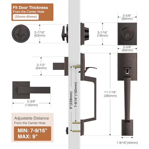 Image of Brightify Oil Bronze Front Door Handle, Oil Bronze Exterior Door Handle with Door Lever, Front Door Lock Set, Adjustable Deadbolt with Single Cylinder, Reversible for Right&Left
