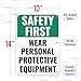 1PC Safety Sign, 14 x 10 Inches - Aluminum - Safety Decorations Posters For Workplace - Wear Personal Protective Equipment