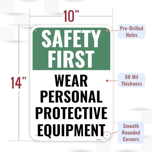 Image of 1PC Safety Sign, 14 x 10 Inches - Aluminum - Safety Decorations Posters For Workplace - Wear Personal Protective Equipment