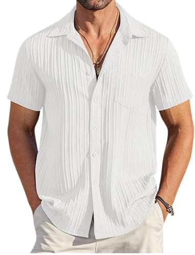 Image of Zombom Men's Casual Button Down Shirts Short Sleeve Poly Cotton Shirt Fashion Textured Beach Summer Shirts| Men Stylish Shirt | Men Fancy