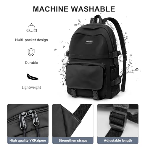 weradar All Black Backpacks For School Teens Boys Girls,Cute Bookbag,Lightweight College Backpack For Women Men,Waterproof Middle School Bag Casual Travel Daypack4