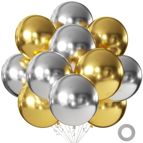 KALOR Gold and Silver Balloons 18 Inch 24 Pack Matte Helium Latex Round Balloons for Birthday Wedding Graduation Bridal Shower Baby Shower Party Decorations