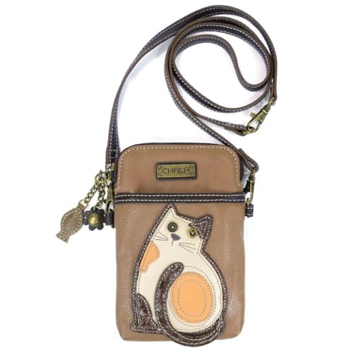 Image of CHALA Cat Collection Cell Phone Crossbody Purse-Women PU Leather /Canvas Multicolor Handbag with Adjustable Strap