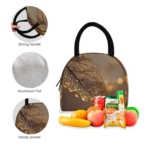 Backpack Lunch Box Set Large Capacity Travel Backpacks and Insulated Lunch Bag for Commute Hiking Picnic Bronze Leaf Print4
