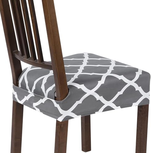 Image of SearchI Dining Chair Seat Covers Set of 8, Rear Covered, Grey