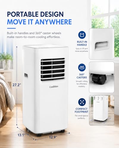 Image of Coolblus Portable Air Conditioners, 8500 BTU Portable AC Cool Up to 360 Sq.Ft, 3 IN 1 with Remote Control, Sleep Mode, Window Kit, No Wall or Window Installation Needed, White-8500BTU
