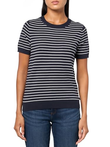 Image of Nautica Women's V Neck Stripe Short Sleeve Sweater
