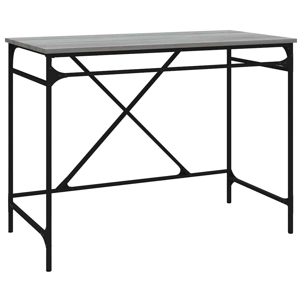 Mesa de oficina de estilo industrial, gris Sonoma, 100 x 50 x 76 cm, mesa de ordenador de madera y hierro, amplia superficie de trabajo para ordenador y utensilios de escritura, soporte de