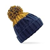 cappello lana con pon pon uomo Modello in due colori vivaci Beechfield B437 Apres Beanie (Oxford Navy/Mustard)