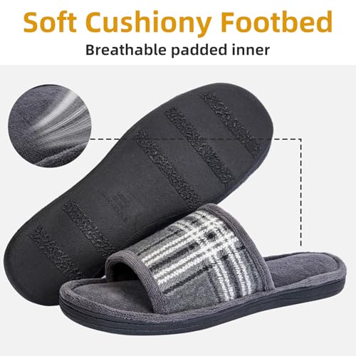 Image of Men's Comfort Open Toe Slippers, Upgraded 60D Memory Foam Bedroom Slip on
