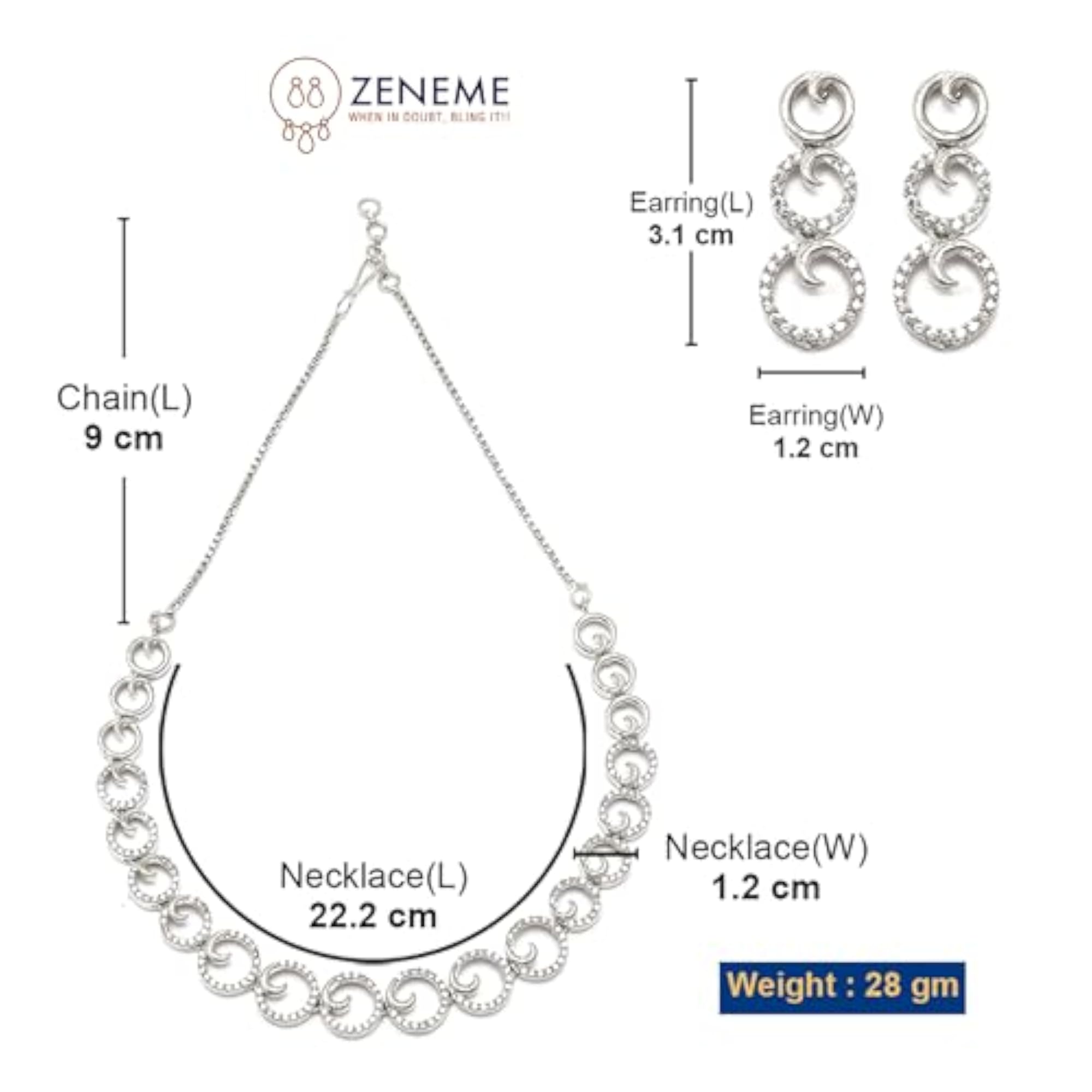 Elegant Rhodium American Diamonds Necklace Set