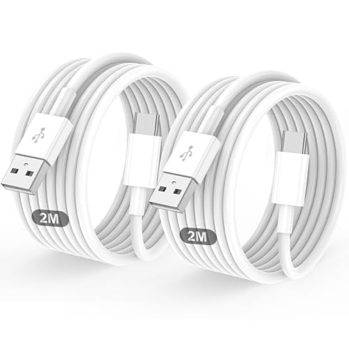 LCOGPDOY USB C Charger Cable 2 Pack 2M+2M USB A to USBC Cable Type C Charger Fast Charging Phone Charger Lead for iPhone 17 16 15 Pro Max Plus Air, Galaxy S25 S24 Ultra, Google Pixel, for iPad Air