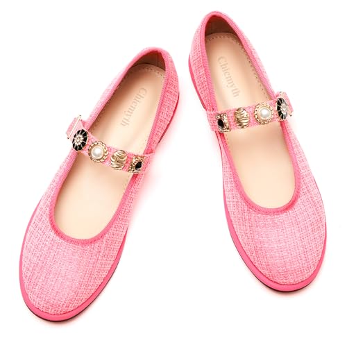 Mary Jane Flats;Round Toe Ballet Flat;Imitation Pearls;Strass & Metal