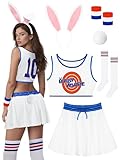 RUODON 6PCS Halloween Bunny Costume for Women, Basketball Jersey Outfit with Top Skort Headband Wristbands Socks Tail