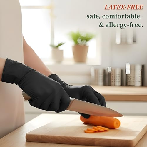 Image of 100 Pcs Disposable Nitrile Gloves | Powder-Free, Latex-Free, Non-Sterile, Chemical-Resistant, Ambidextrous Hand Protection for Medical, Industrial & Home Use (Black, Medium)