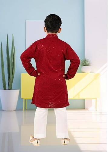 Image of Traditiona Kurta with White Pajama Set, Kids Ethnic Wear, Cotton Blend