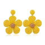 TOFBS Pendientes para Mujeres Bohemios Retro Earrings Grandes Irregular Pendientes con Diseño Floral de Rafia Hipoalergénicos Statement Joyas(Amarillo)