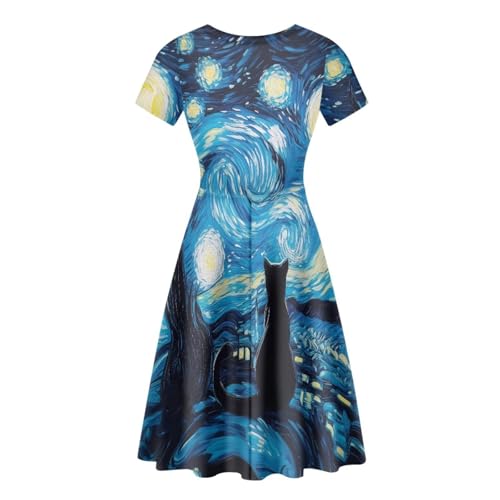 Image of AFPANQZ Womens Casual Summer Lightweight Vintage Dress Short Sleeve Midi Dress Knee-Long Luxury Formal Dress