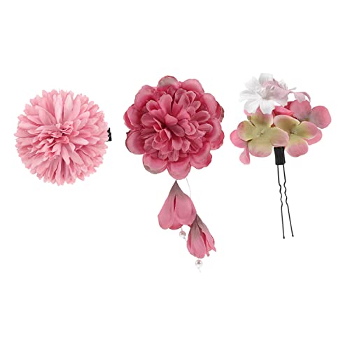 FRCOLOR 3 Piezas horquilla hair clips hair pin decoración de flores artificiales para el cabello adorno de pelo de flores artificiales pinza de pelo de flores perlas abdominales Rosy
