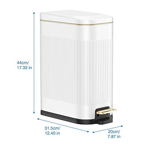 Image of BETHEBEST Bathroom Trash Can with Lid,4 Gallon /15L Rectangular Garbage Can with Removable Inner Wastebasket,Soft Close, Step Stainless Steel Trash Can for Bathroom,Kitchen,Office(White)