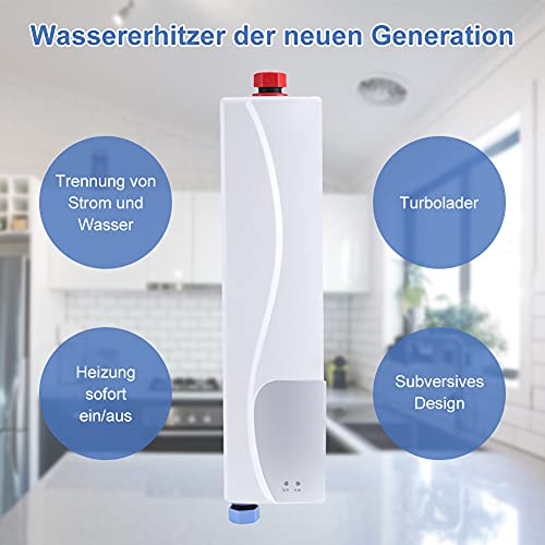 Durchlauferhitzer Dusche, Mini Elektrischer Durchlauferhitzer, 3000 W, Ohne Tank, Mini Tankless Durchlauferhitzer, Sofort für Küche, Bad (weiß)