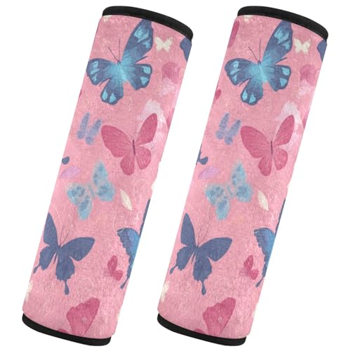 Seat Belt Covers 2 Pack Pink Butterflies Car Seat Strap Covers Super Soft Car Seat Neck Cover for Boys Girls Adults Babies S