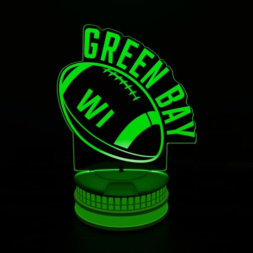 Image of CLORURBANLIVE 3D Football Green Bay Night Light 3D Illusion Lamp with Remote Control 16 Color Options Sports Decor Lighting for Fans - Multicoloured OneSize