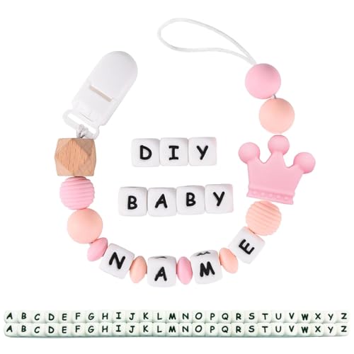 Image of Personalized Pacifier Clip for Boys and Girls, 2 Sets of 26 Letters DIY Silicone Stroller Clip with Name,Cute and Durable Pacifier Holder Soother Chew Toy,Unique for Newborn Gift